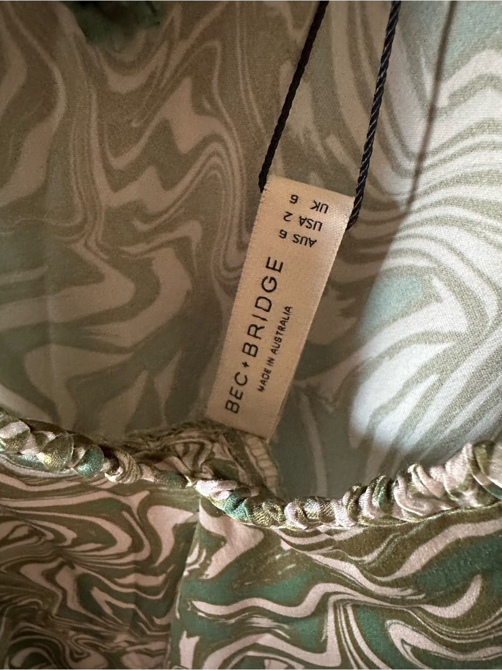 Bec & Bridge Green and Cream Marble Halter Mini Dress - Picture 6 of 10